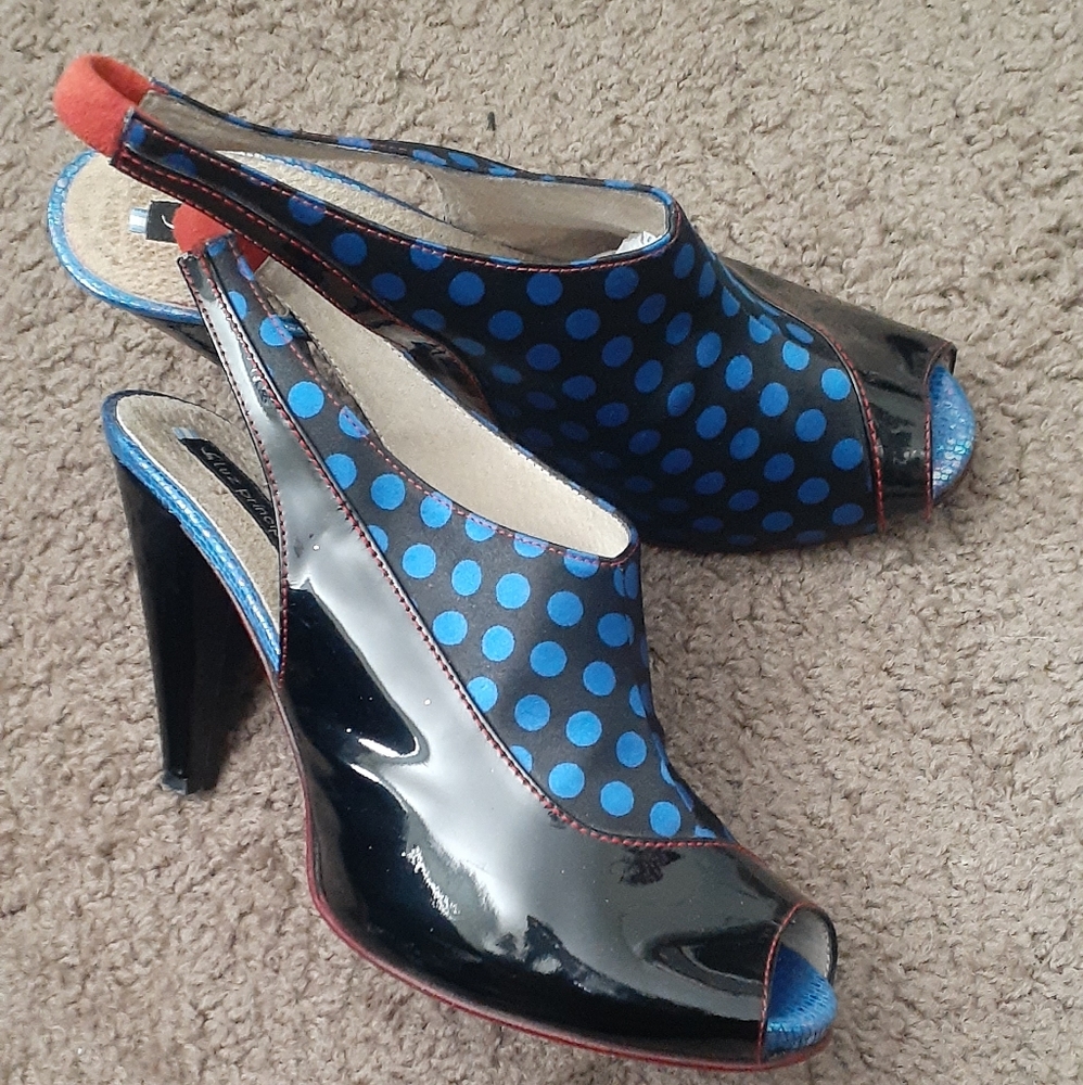 Stylish Black and Blue Polka Dot Women's Heels, luz principe shoes